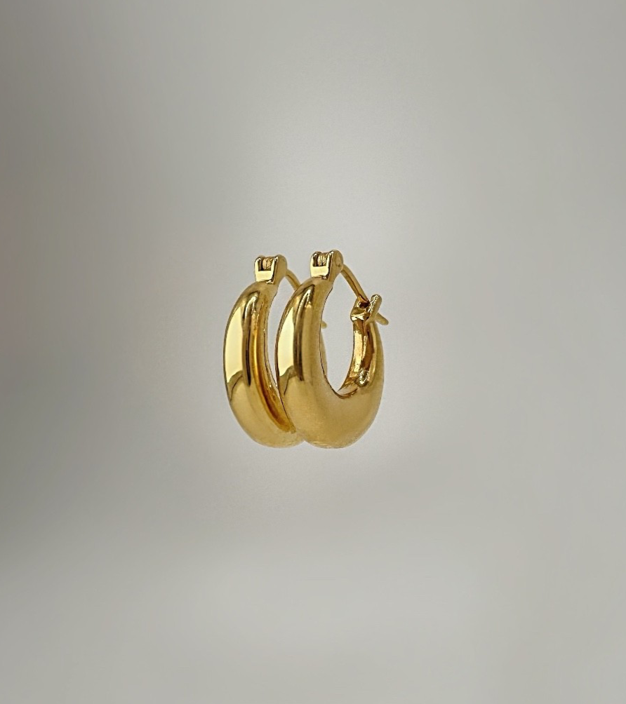 18K Real Gold Dome Hoop Earrings 15mm Lightweight Gift1