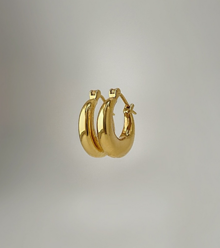 18K Real Gold Dome Hoop Earrings 15mm Lightweight Gift1