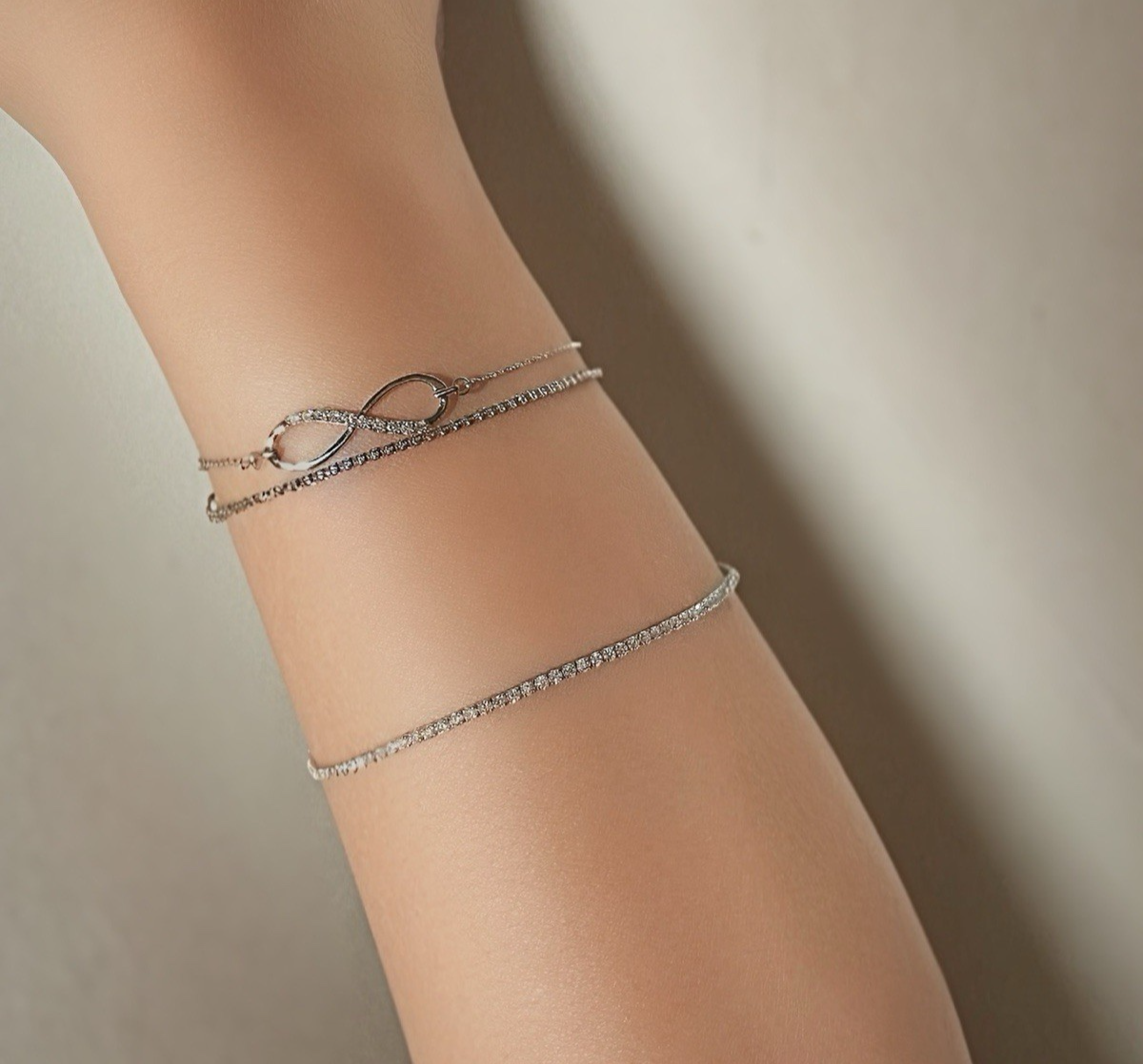 18K Solid Gold Infinity Diamond Bracelet 0.20CT VS Natural White Gold Gift0