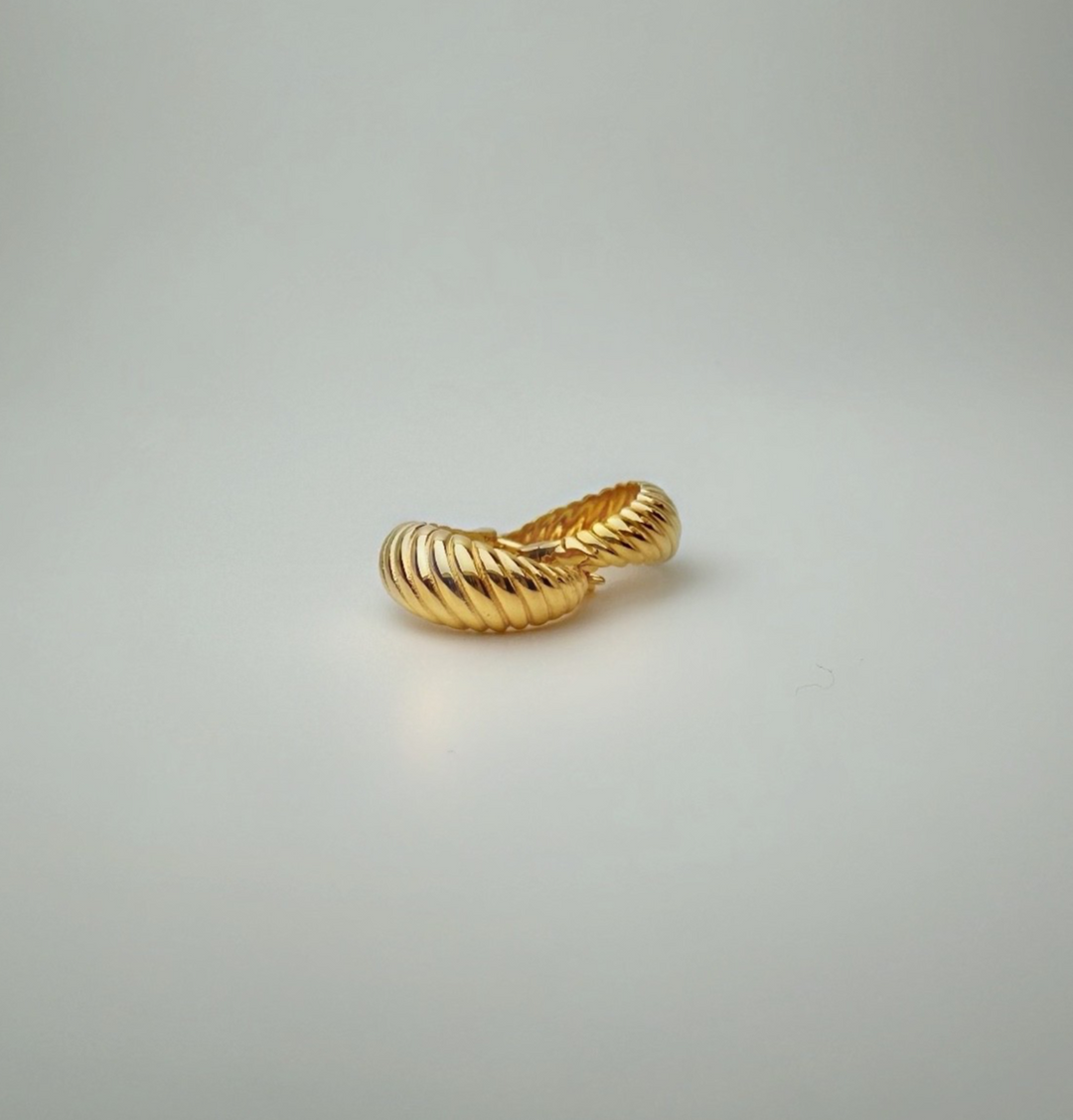 18K Solid Gold Hoop Earrings Croissant Design 14mm Real Gold Hoops Everyday1