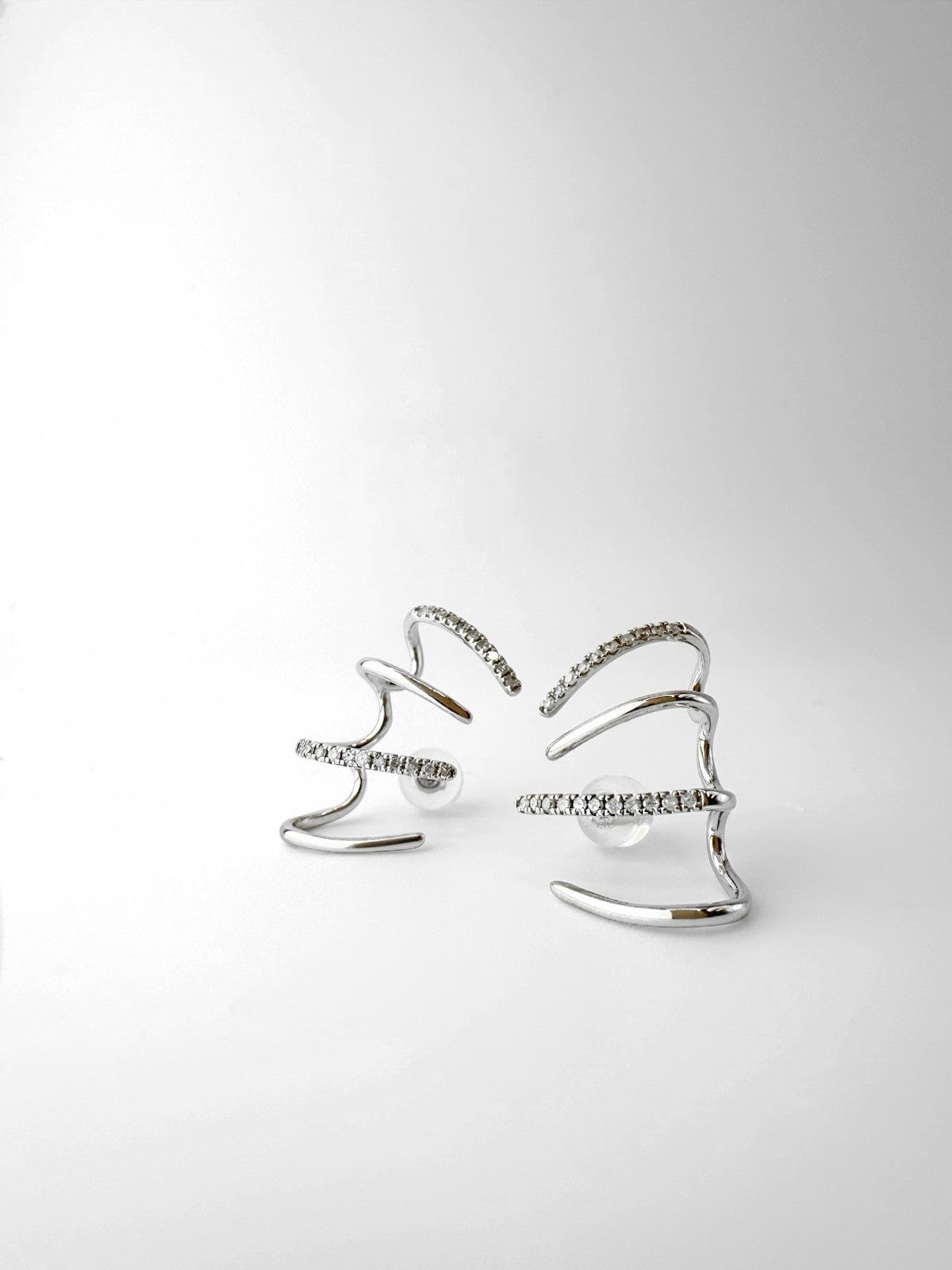 18K Solid White Gold Diamond Stacked Huggie Earrings 0.30ct VS Natural0