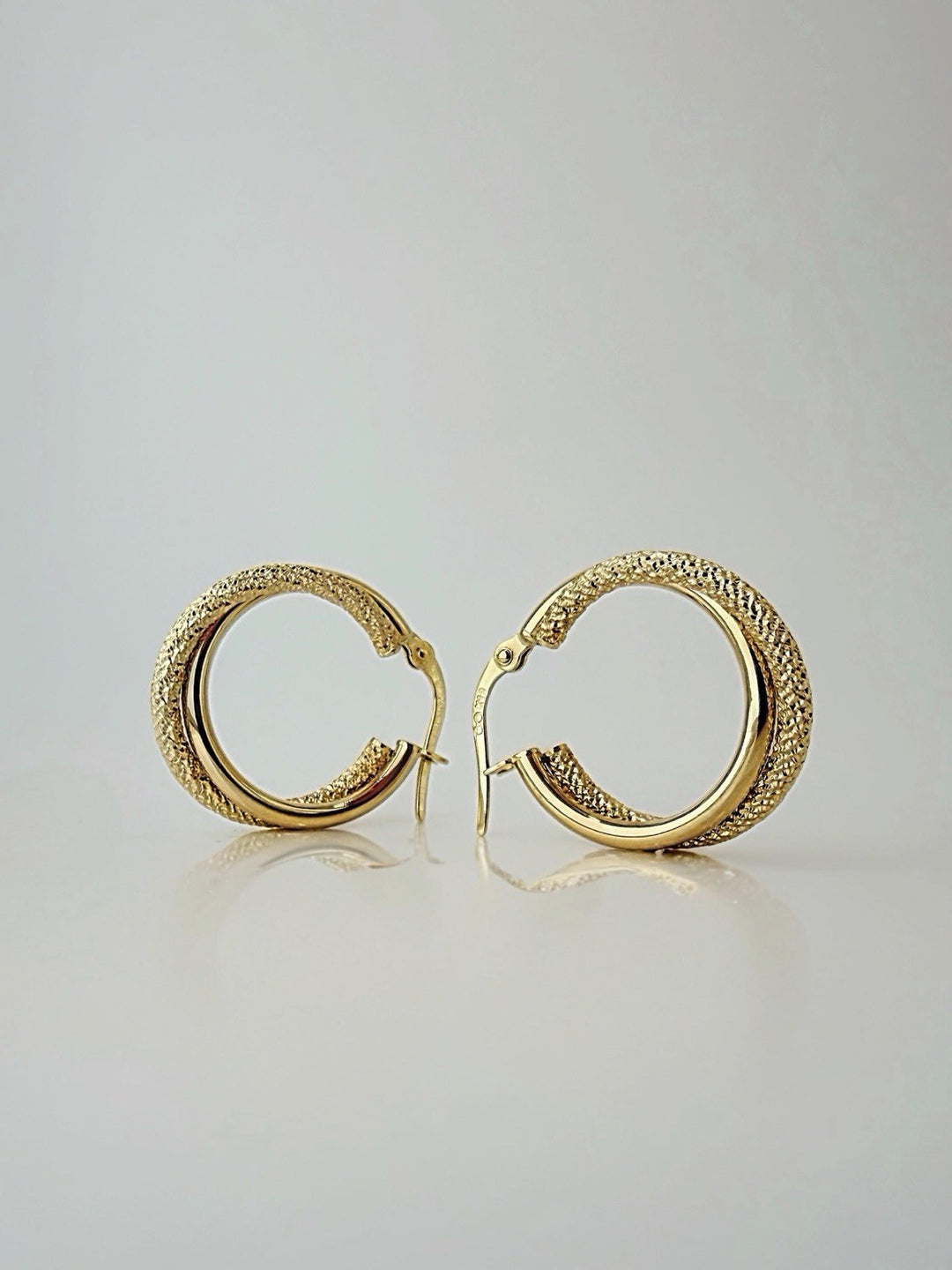18K Solid Gold Textured Double Hoop Earrings 17.8mm Minimalist Fine Jewelry1