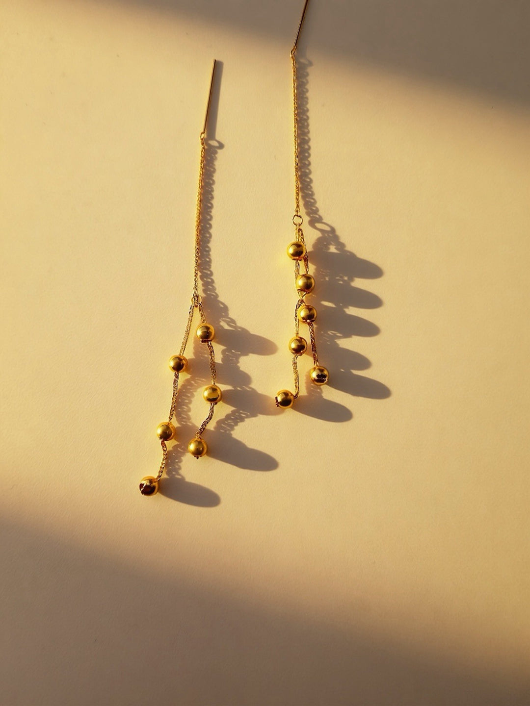 18K Real Gold Dangle Drop Station Balls Earrings3