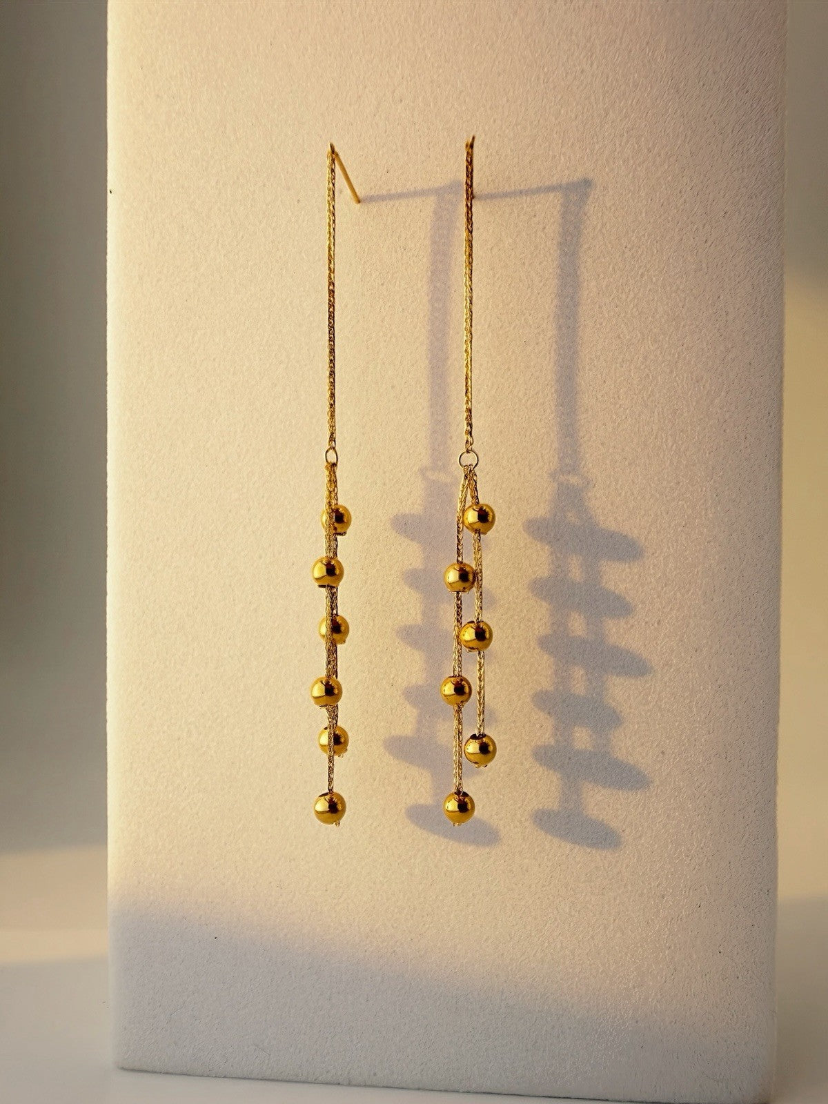 18K Real Gold Dangle Drop Station Balls Earrings7