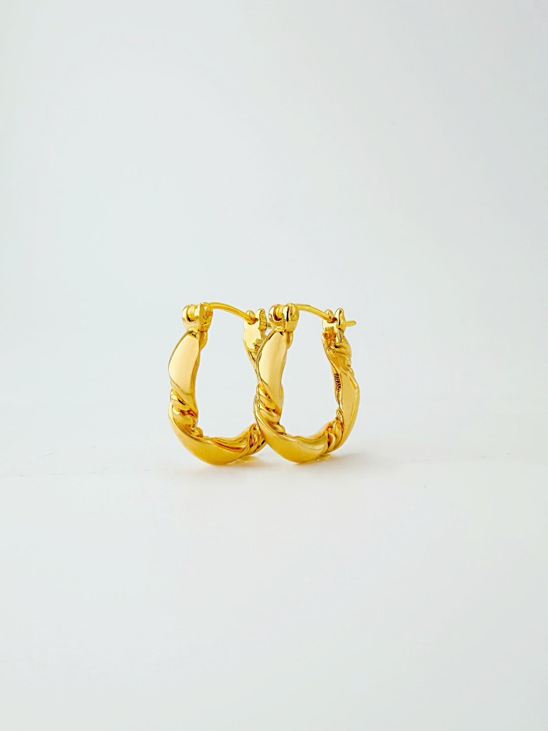 18K Real Gold Hoop Earrings Twist Design 14.7mm Real Gold Hoops Everyday3