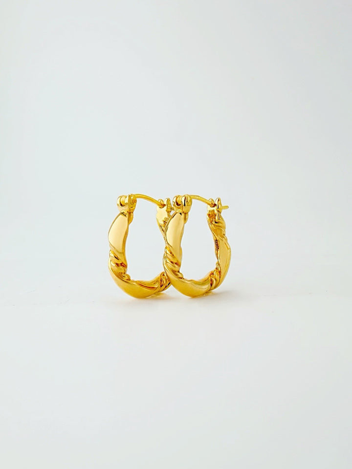 18K Real Gold Hoop Earrings Twist Design 14.7mm Real Gold Hoops Everyday3