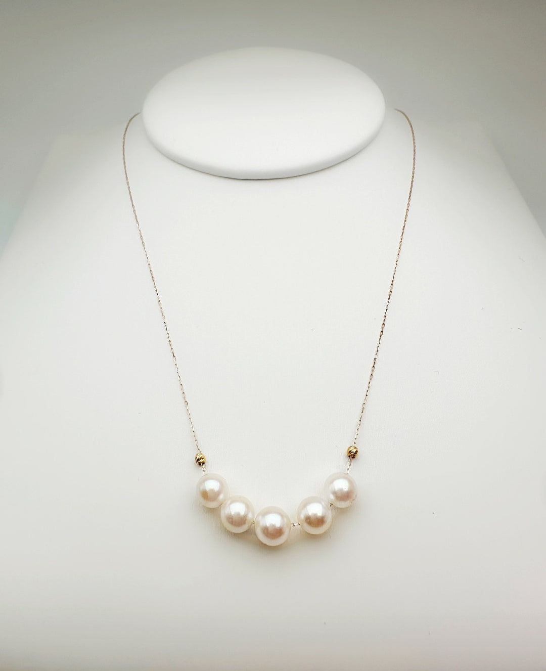 18K Solid Gold Akoya Pearl Necklace Dainty Adjustable Chain Real Gold Gift4