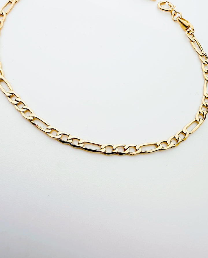 18K Real Gold Figaro Chain Bracelet Size 7.54