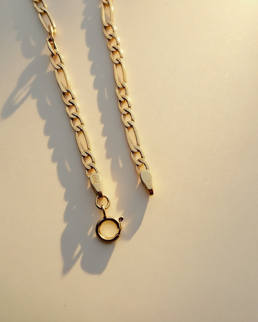 18K Real Gold Figaro Chain Bracelet Size 7.57