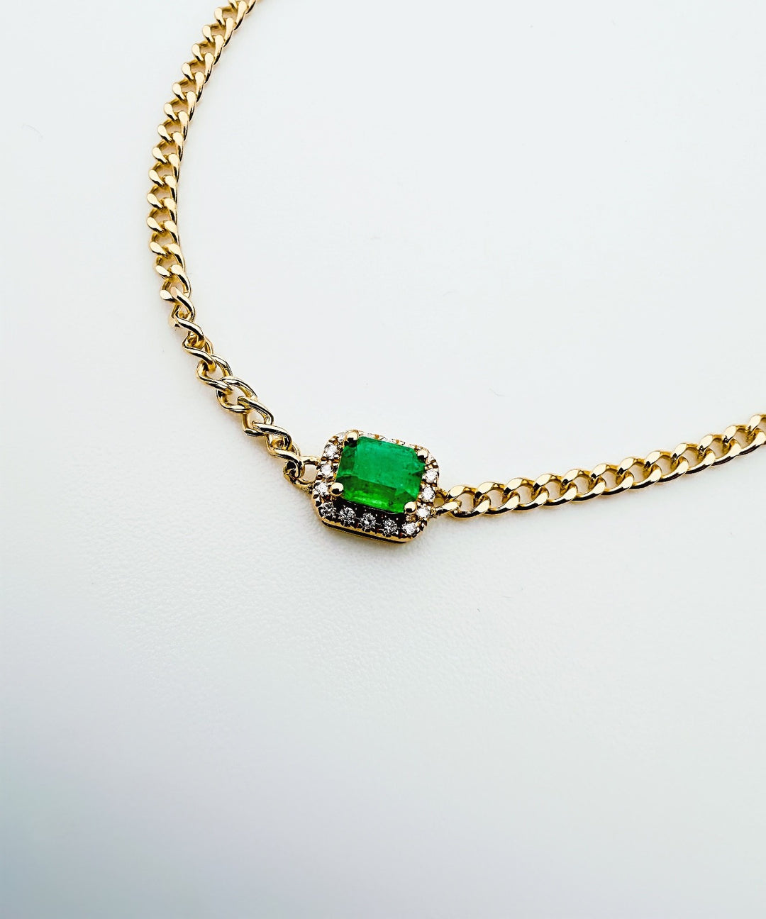 18K Solid Gold Emerald and Diamond Bracelet Dainty Chain Minimalist Gift1