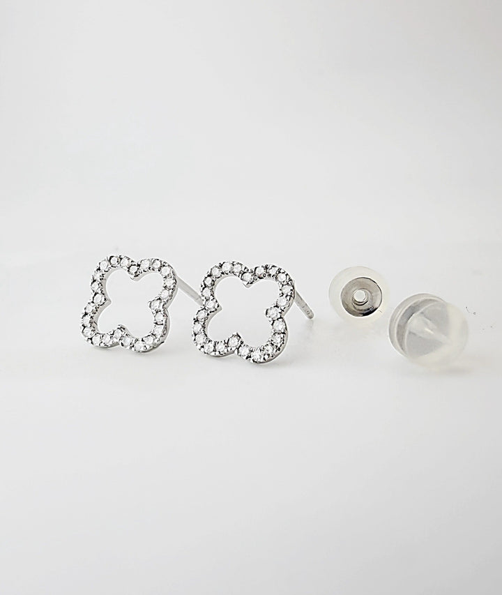 18K Solid Gold Open Clover Diamond Stud Earrings 0.10 VS Natural Dainty Gift1