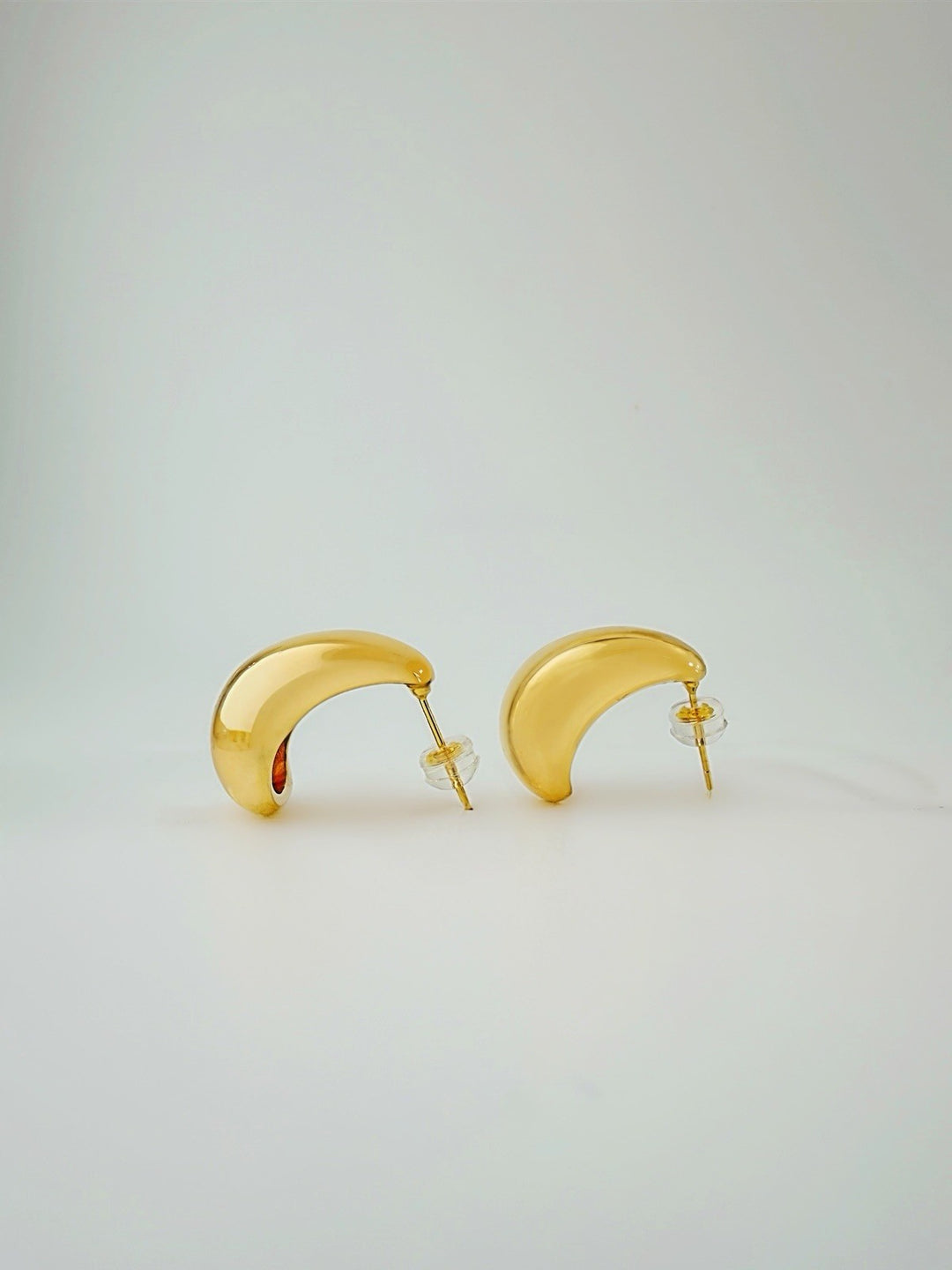 18K Real Gold Half Dome Pillow Stud Earrings Real Gold Rounded Studs Everyday4