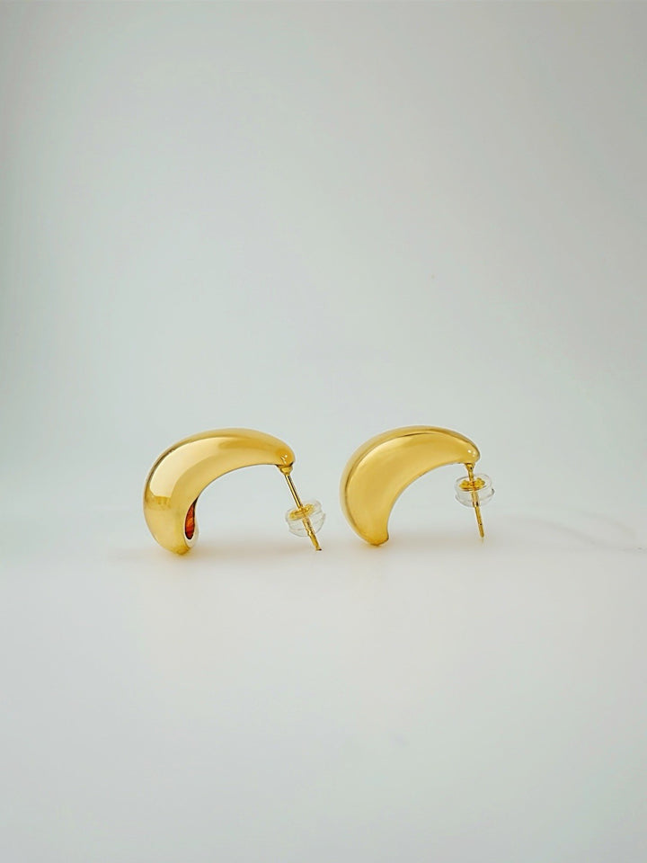 18K Real Gold Half Dome Pillow Stud Earrings Real Gold Rounded Studs Everyday4