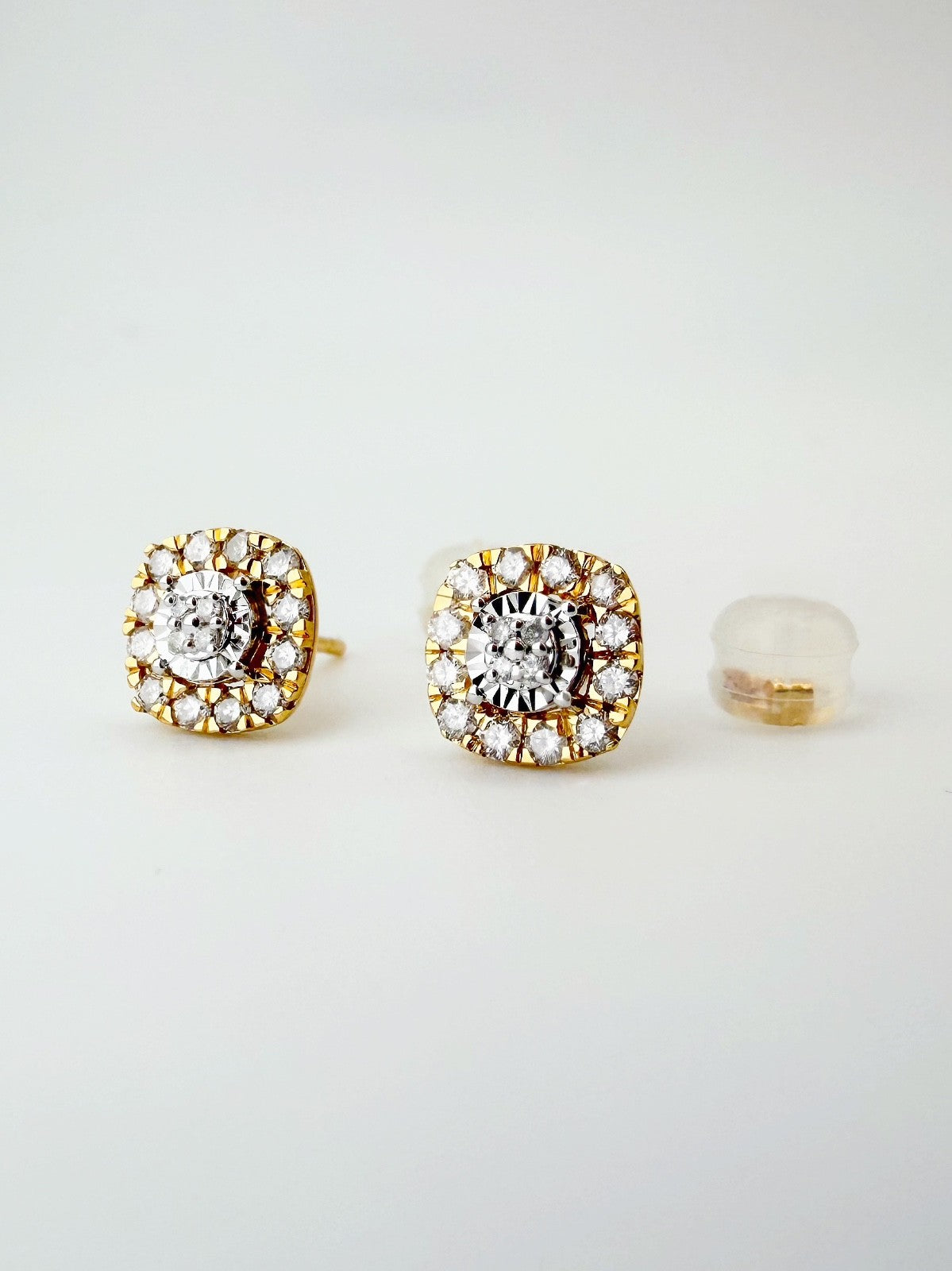 18K Solid Gold Cushion Cut Natural Diamond Earrings 0.30ct Two Tone Jewelry0