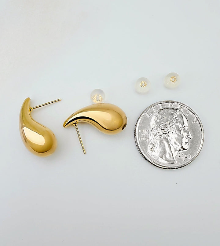 18K Real Gold Water Drop Stud Earrings 1.57g | Teardrop Dew Drop | Electroform2