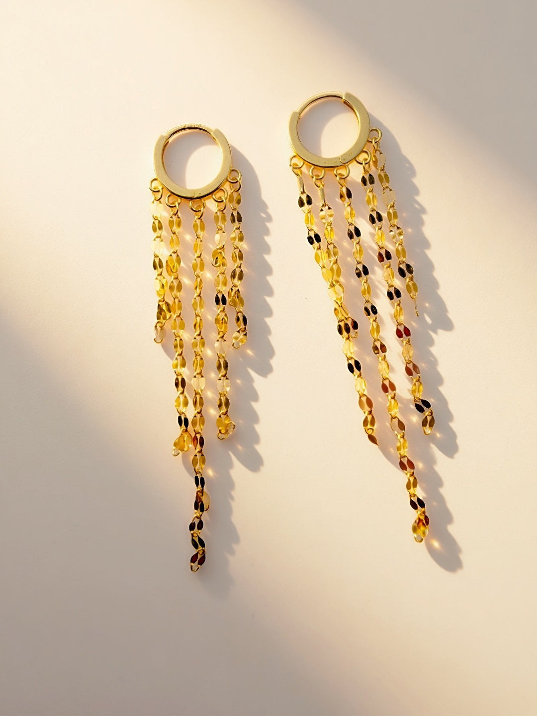 18K Gold Dangle Hoop Earrings Long Tassel Chain Drop Earrings Small 6 mm1