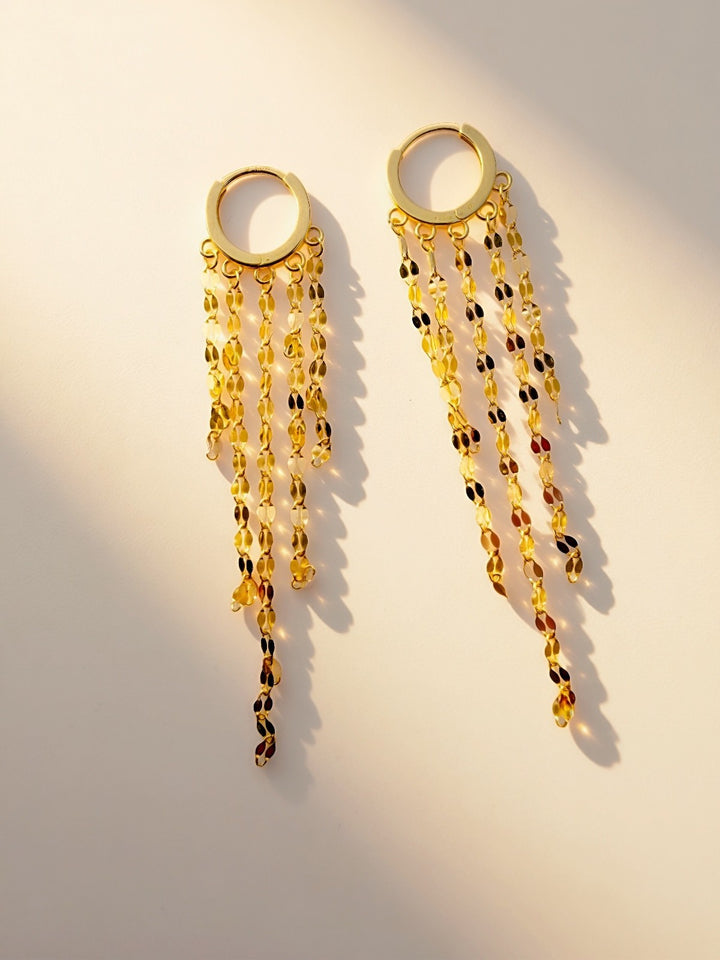 18K Gold Dangle Hoop Earrings Long Tassel Chain Drop Earrings Small 6 mm1