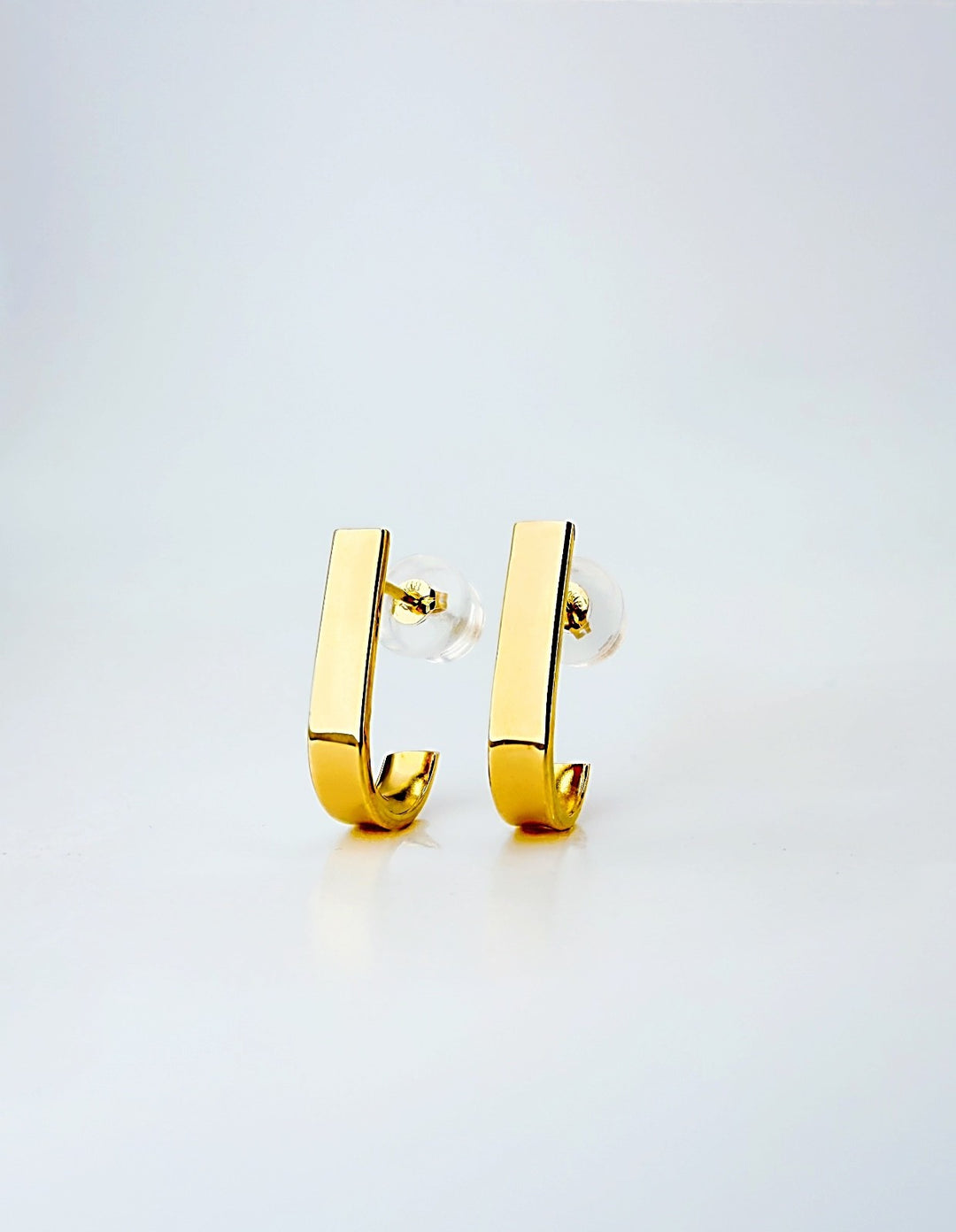 18K Solid Gold Stud Hoop Earrings Flat Front Polished Minimalist0