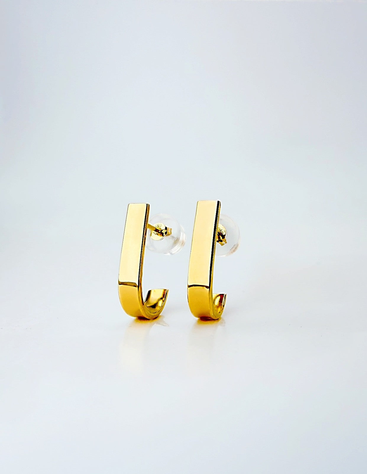 18K Solid Gold Stud Hoop Earrings Flat Front Polished Minimalist0