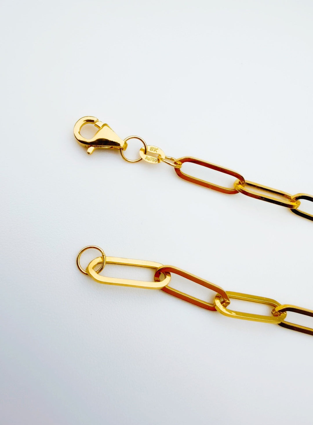 18K Solid Gold Paperclip Bracelet Size 7.5"8