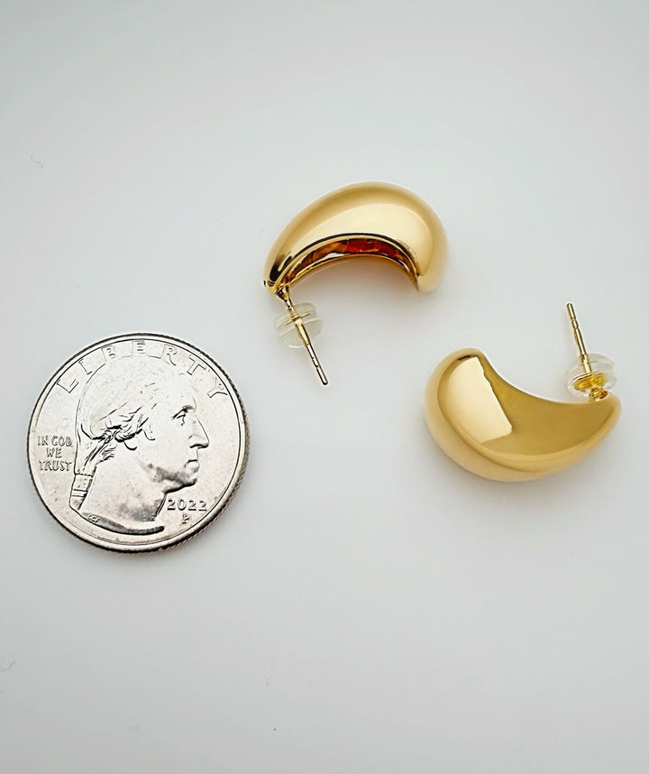 18K Real Gold Half Dome Pillow Stud Earrings Real Gold Rounded Studs Everyday3