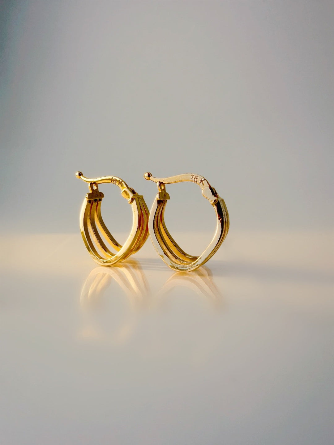 18K Gold Triple Row Huggie Hoop Earrings Minimalist Dainty Everyday Luxury3