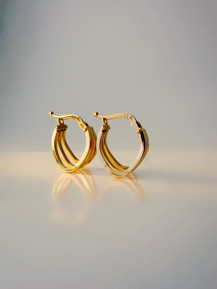 18K Gold Triple Row Huggie Hoop Earrings Minimalist Dainty Everyday Luxury3