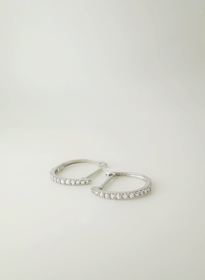 18K Solid Gold Diamond Hoop Earrings 12mm Huggies VS Natural White Gold0