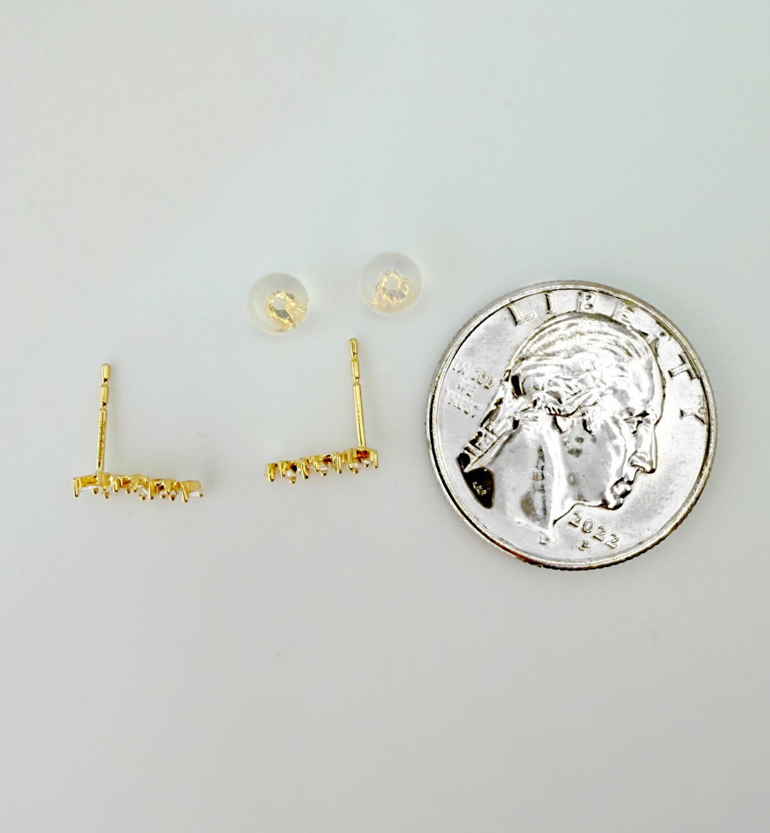 18K Solid Gold Baguette Diamond Stud Earrings | Dainty Minimalist Fine Jewelry6