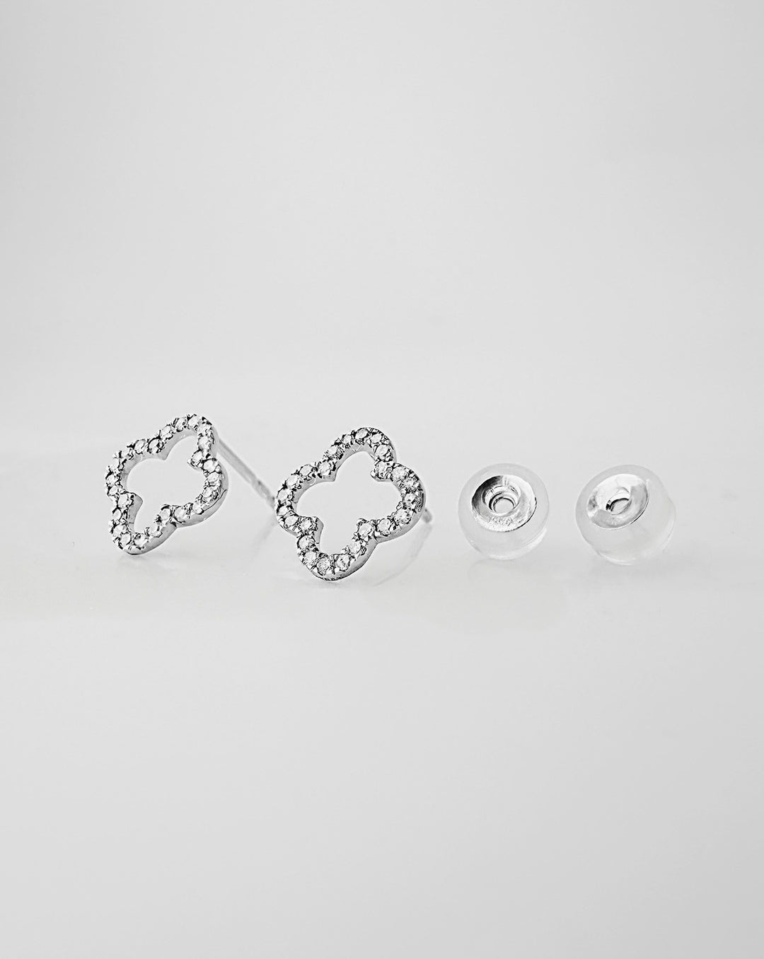 18K Solid Gold Open Clover Natural Diamond Stud Earrings 0.10 Dainty Gift Jewel0