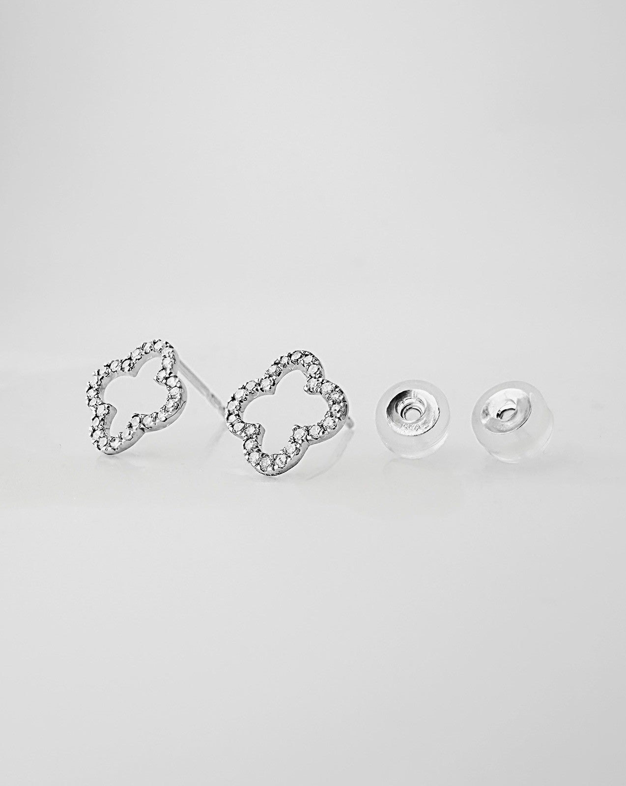 18K Solid Gold Open Clover Natural Diamond Stud Earrings 0.10 Dainty Gift Jewel0