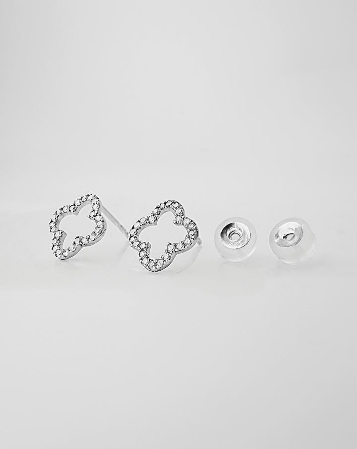 18K Solid Gold Open Clover Natural Diamond Stud Earrings 0.10 Dainty Gift Jewel0