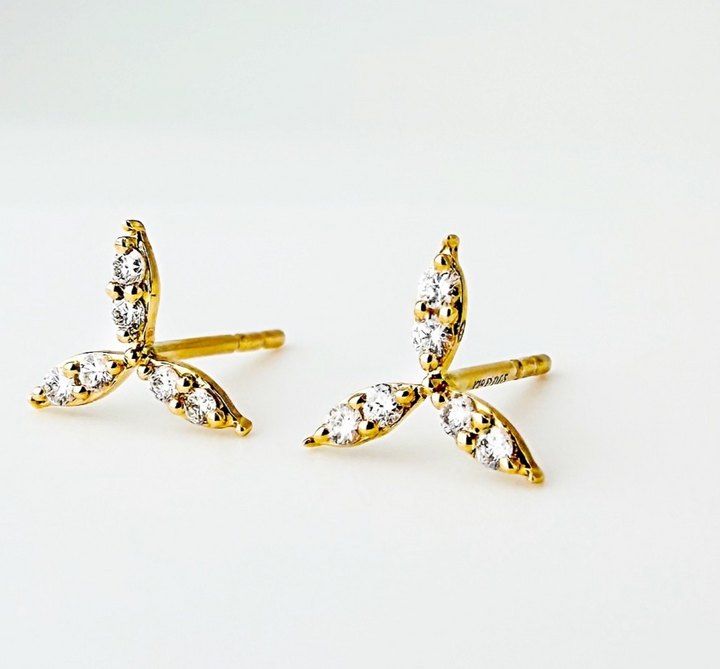 18K Solid Gold Three Marquise  Stud Natural Diamond Earrings | Dainty  Mini2