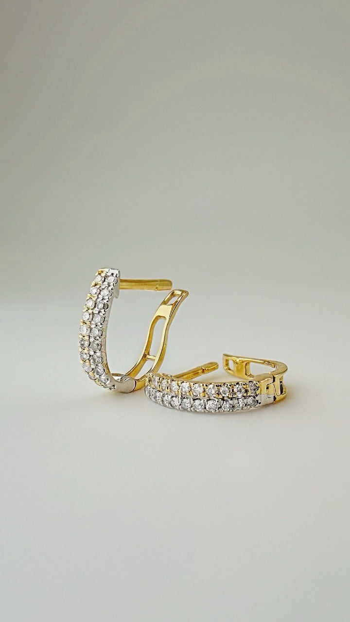 18K Gold Diamond Huggie Earrings 9.2mm : Two-Tone Minimalist Fine Jewelry2