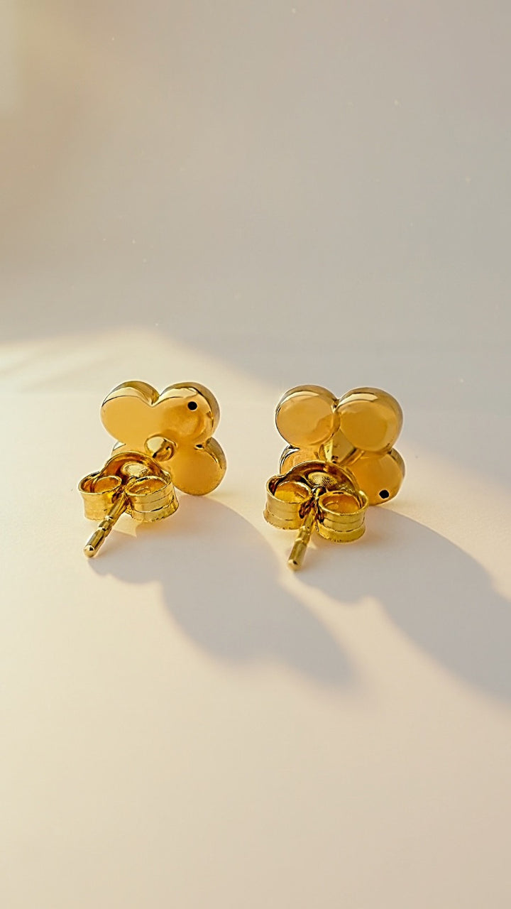 18K Real Gold Floral Earrings Japan Electroform Lightweight Studs2