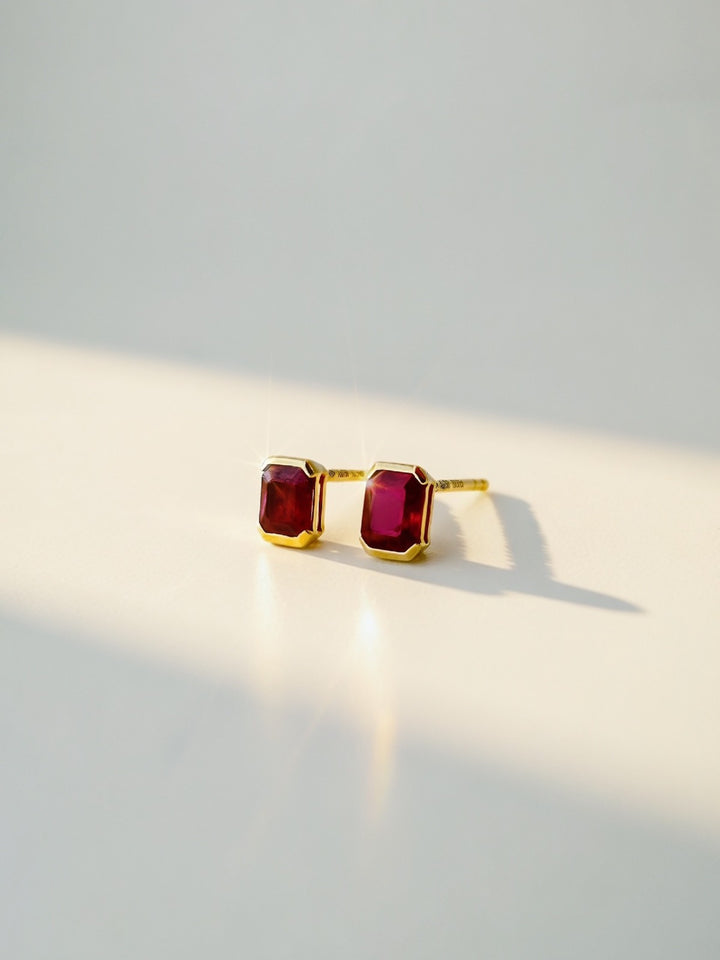 18K Solid Gold Ruby Stud Earrings 0.5ct Natural Minimalist Gift Her3