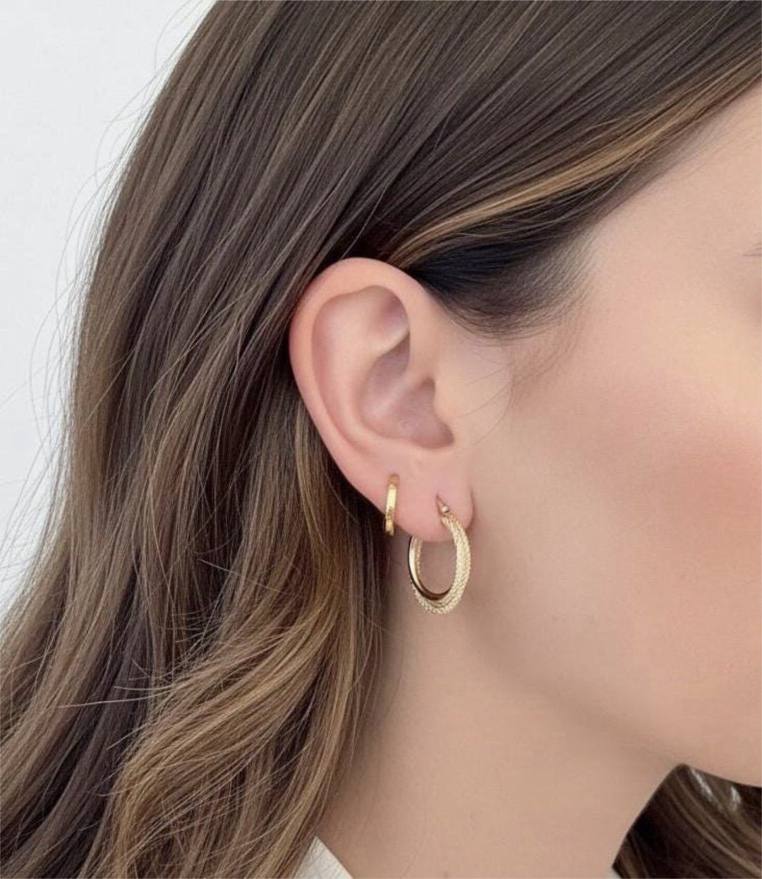 18K Solid Gold Textured Double Hoop Earrings 17.8mm Minimalist Fine Jewelry2