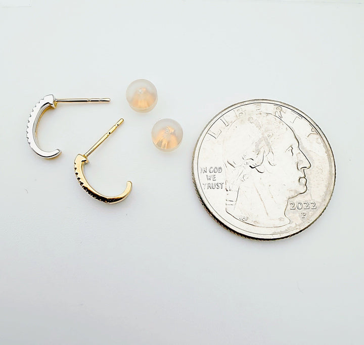 18K Solid Gold Half Hoop Huggie studs Diamond earrings | Minimalist Two tone4