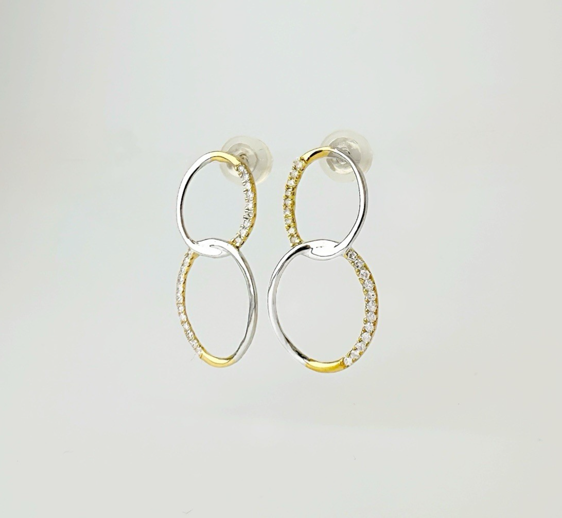 18K Solid Gold Two Tone Diamond Stud Earrings Women Lucky 80
