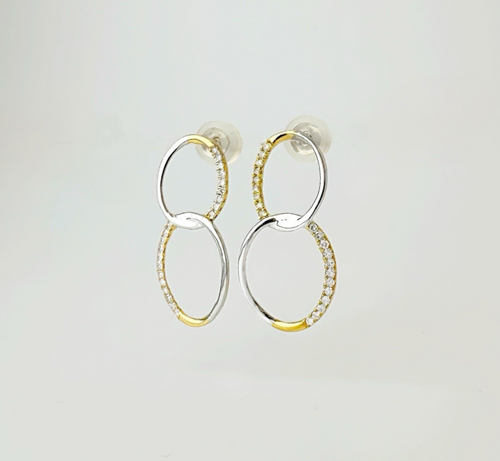 18K Solid Gold Two Tone Diamond Stud Earrings Women Lucky 80