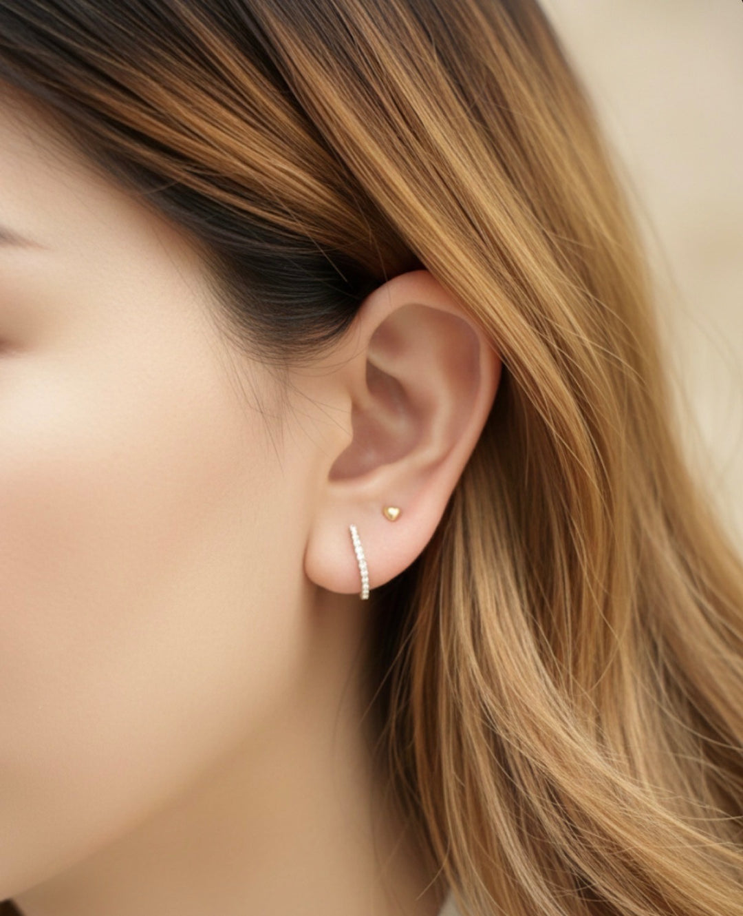 18K Solid Gold Diamond Hoop Earrings 12mm  Huggies Natural Rose Gold1