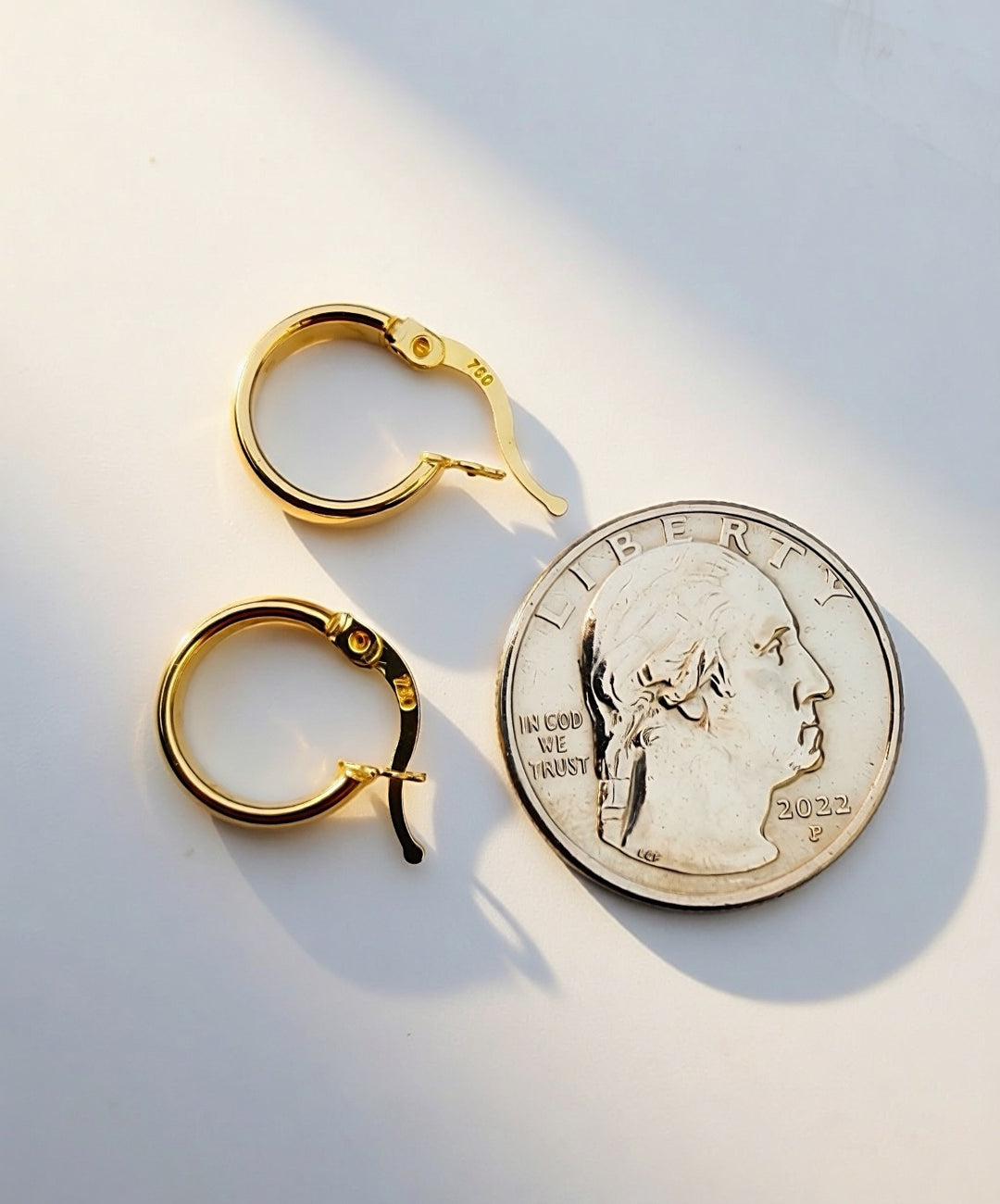 18K Solid Gold Hoop Earrings 13mm  Minimalist Real Gold Gift Her4