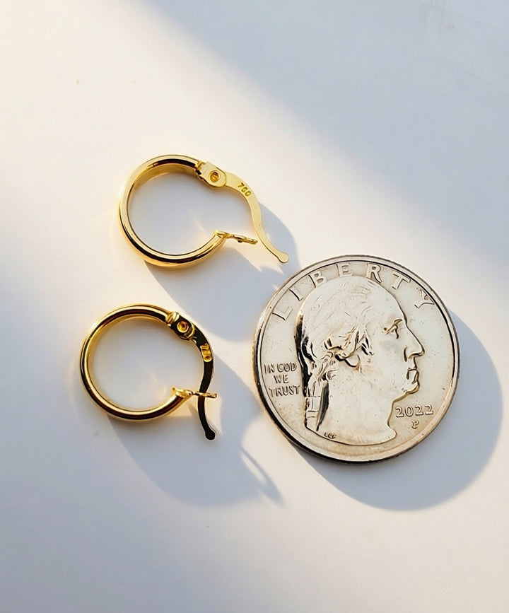 18K Solid Gold Hoop Earrings 13mm  Minimalist Real Gold Gift Her4