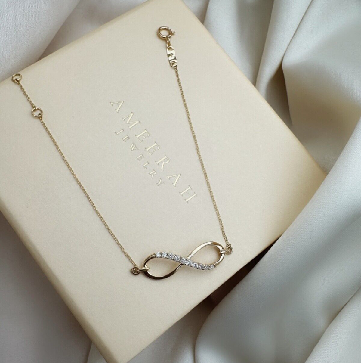 18K Solid Gold Infinity Diamond Bracelet 0.20CT VS Dainty Fine Jewelry Gift0