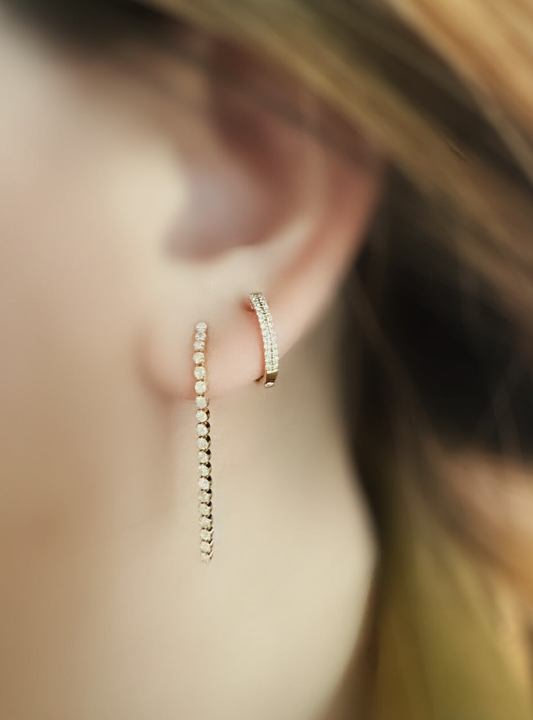 18K Solid Gold Diamond Tennis Drop Earrings 0.50 CT Line Studs Gift for Her3