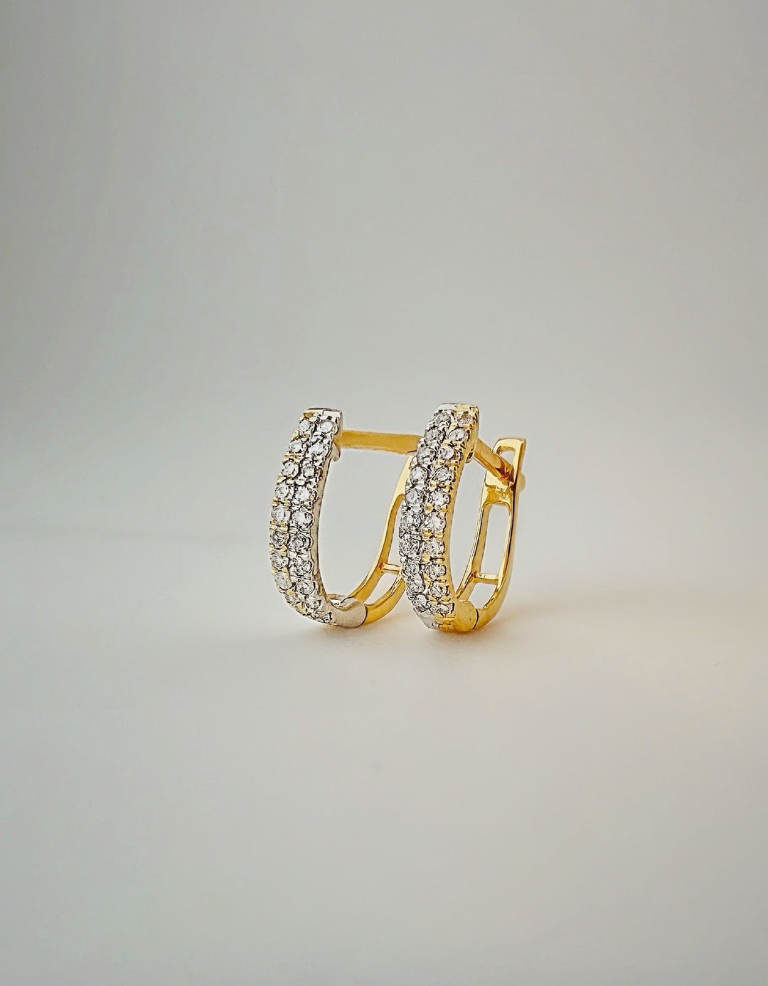 18K Gold Diamond Huggie Earrings 9.2mm : Two-Tone Minimalist Fine Jewelry3