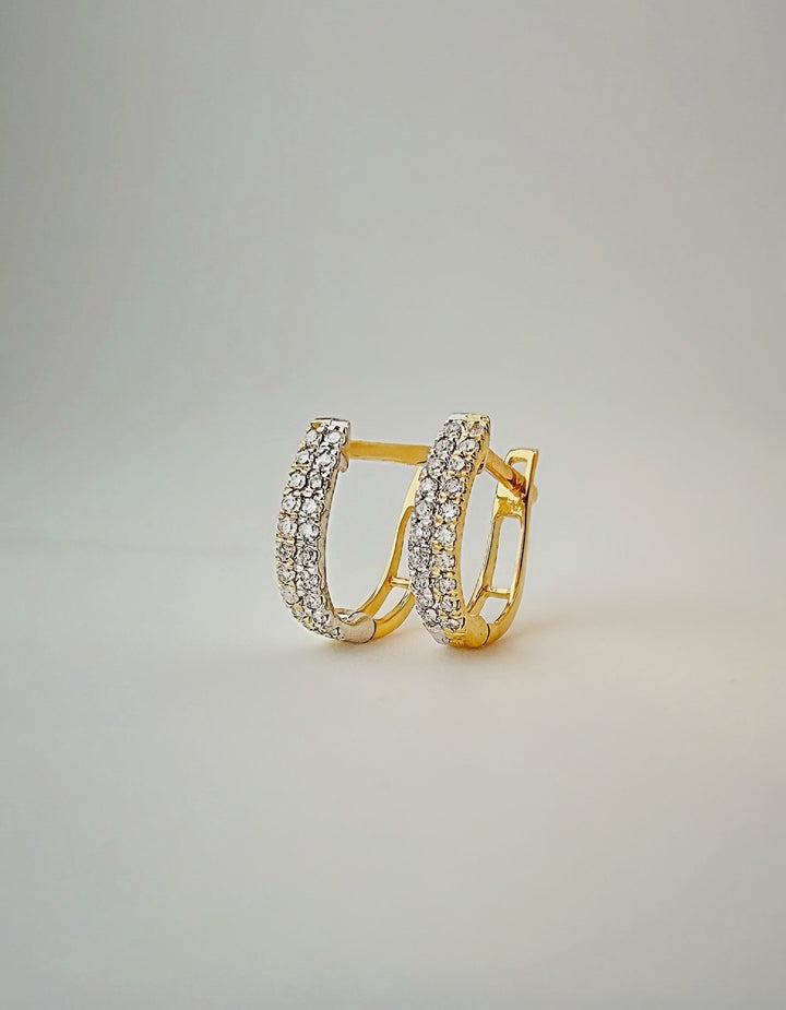18K Gold Diamond Huggie Earrings 9.2mm : Two-Tone Minimalist Fine Jewelry3