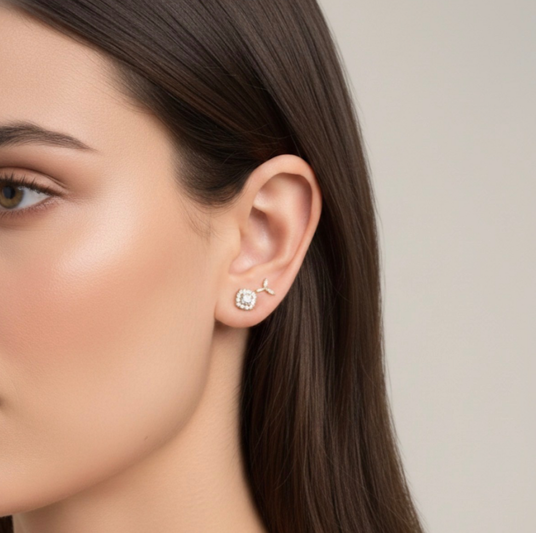 18K Solid Gold Cushion Cut Natural Diamond Earrings 0.30ct Two Tone Jewelry3