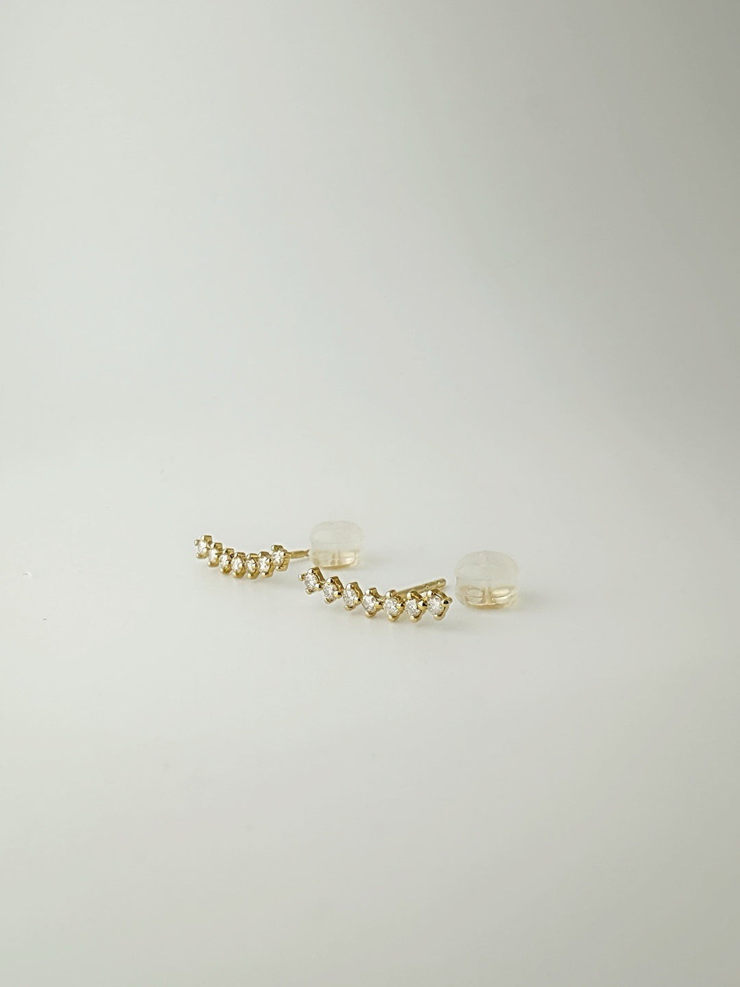 18K Solid Gold Diamond Climber Stud Earrings 0.20ct Dainty Gift0