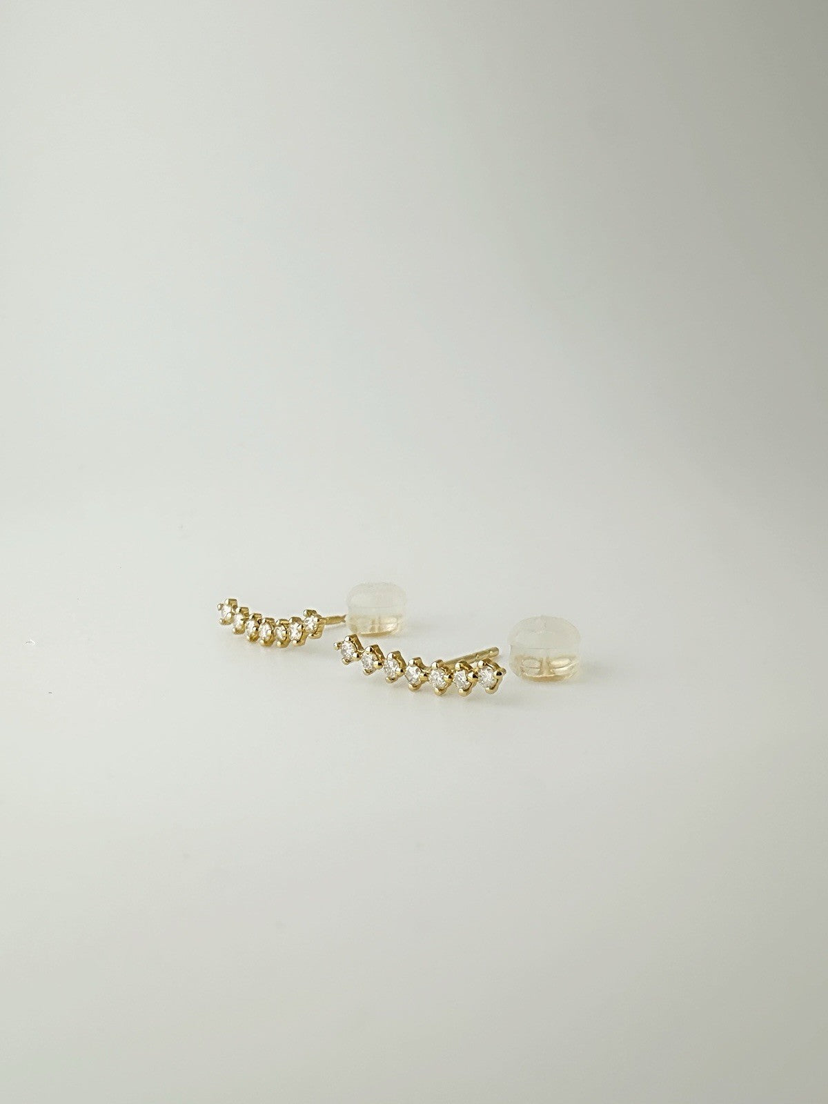 18K Solid Gold Diamond Climber Stud Earrings 0.20ct Dainty Gift0